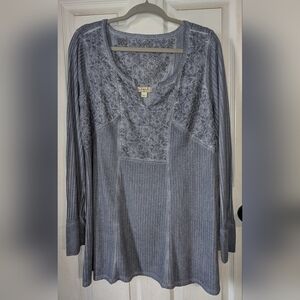 One World Women's‎ Gray Long sleeve Top 0066